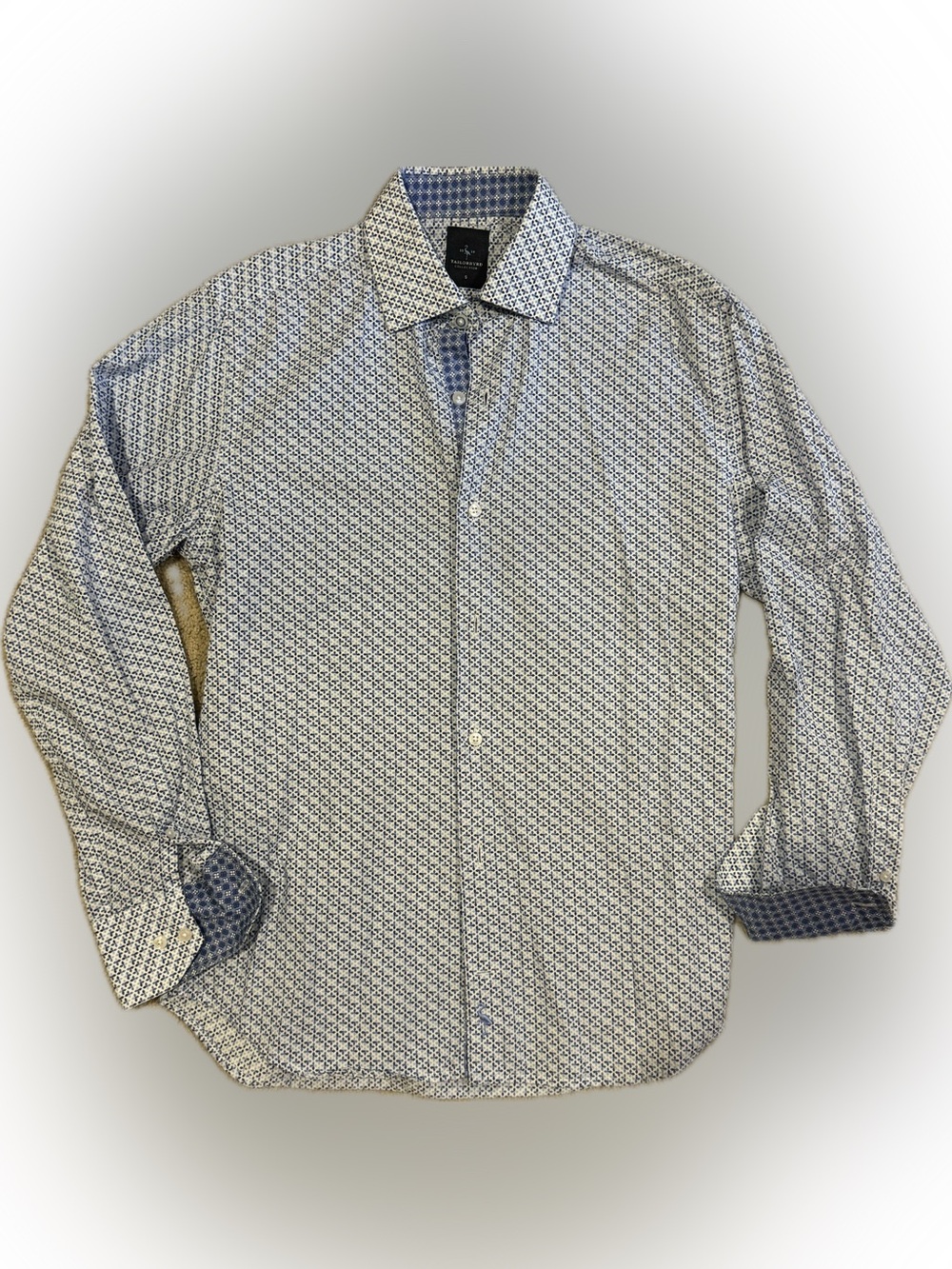 Tailorbyrd Collection Blue and White Geometric Button-Down Shirt
